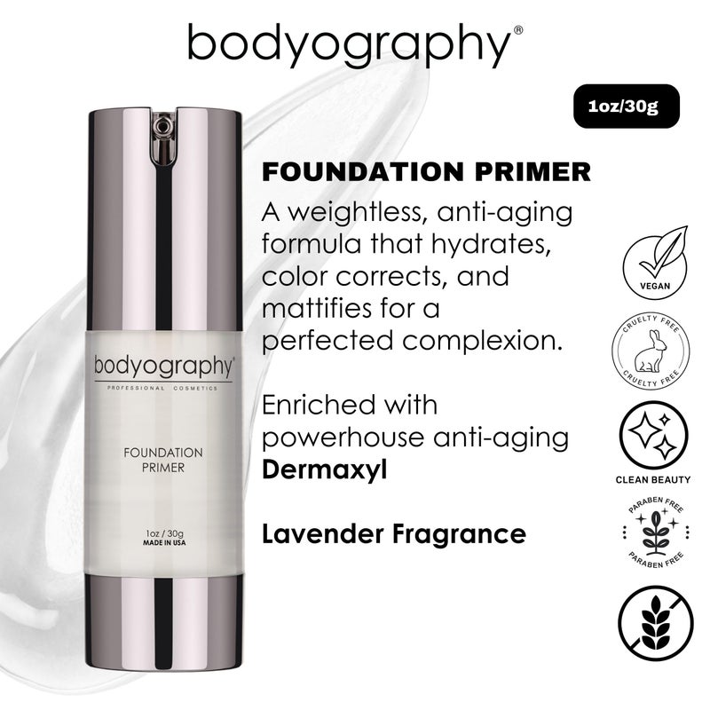 BODYOGRAPHY - Foundation Primer (Clear): Flawless Anti-Aging Salon Makeup Primer w/Vitamin E, A, Jojoba, Grapeseed Oil | Control Shine | Gluten-Free, Cruelty-Free, 1 oz. - Image 3